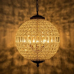 Retro Antique Bronze Crystal Globe Pendant Light Classic Ceiling Light Fixtures - Picture 1 of 16