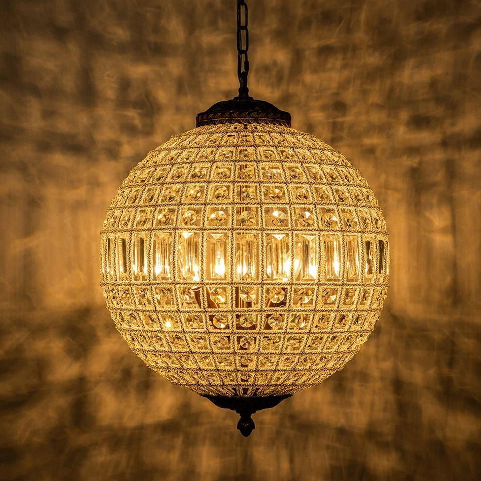 Retro Antique Bronze Crystal Globe Pendant Light Classic Ceiling Light Fixtures - Image 1 of 4