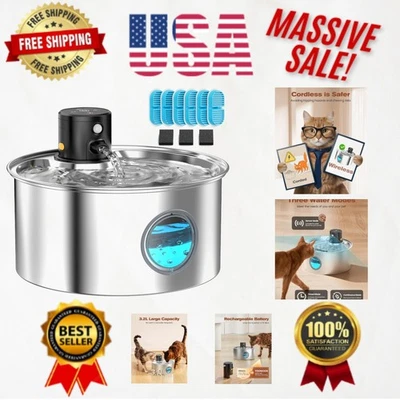 Fuente de agua inalámbrica recargable para gatos - Acero inoxidable 3,2 L y sensor de movimiento Foto 1 de 4