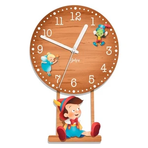 Reloj De Madera De Péndulo Moderno De Pared Pinocchio Niños Made In Italy - Imagen 1 de 4