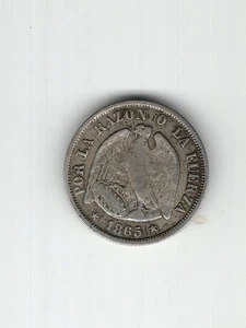 Chile 1865 Silbermünze 0,9 20 Cent - Bild 1 von 2