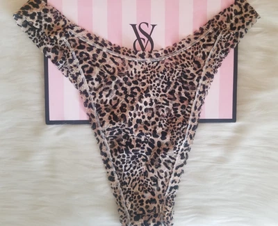VICTORIA'S SECRET BRASILEÑA CORTE ALTO PIERNA ENCAJE PANTY XL MARRÓN ANIMAL PRINT NUEVO CON ETIQUETAS Foto 1 de 4