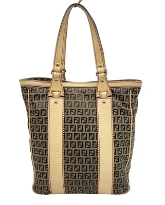 Authentic Fendi Zucchino Canvas x Leather Beige x White 8BH162 Tote Bag NS120156 - Image 1 of 4