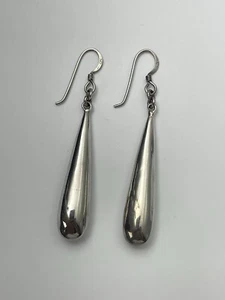 Sterling Silver 925 Rain Drop Dangle Earrings Long Slender Modern Elegant - Picture 1 of 6