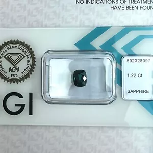 1.22ct NATURAL Deep Green Blue Teal Sapphire Unheated Cushion Cut IGI CERTIFIED - Picture 1 of 6