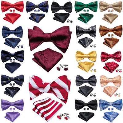 Fashion Black Gold Paisley Mens  Pre Bow Tie Formal Bowtie Set Wedding Tie - Image 1 of 4