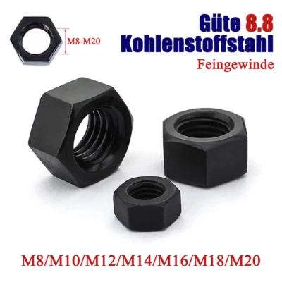 M8-M20 Festigkeitsklasse 8.8 Dünne Sechskantmutter Feingewinde Schwarz  - Bild 1 von 4