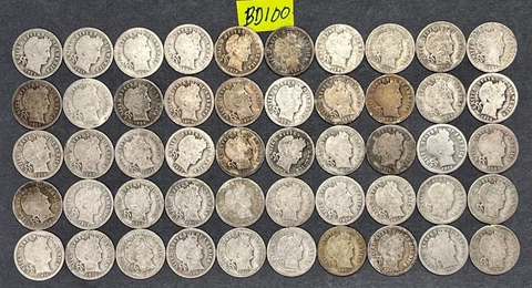 90% Silver Barber Dime Roll of 50 Silver Dimes Circulated Coins | Lot #BD100 Cover