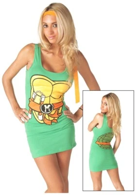 Mujeres Juniors TMNT Sexy Disfraz Tortugas Ninja Camiseta sin mangas Vestido Vestidos de Halloween Foto 1 de 4