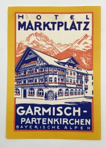 Original Rare Vintage Luggage Label HOTEL MARKTPLATZ Germisch Partenkirchen - Picture 1 of 2