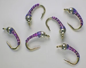 Zebra Midge Tungsten Nymphs Silver Purple - Premium Trout Fly Fishing Flies - Picture 1 of 19