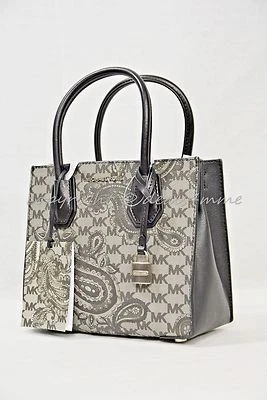 NWT Michael Kors Paisely Mercer Medium Messenger Bag in Black & Grey - Image 1 of 4