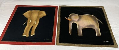 PAIR Jim Thompson ELEPHANT Cotton Zippered 16" Pillow Covers - Image 1 of 4