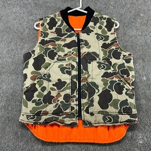 VINTAGE Walls Vest Mens S Brown Orange Reversible Full Zip Duck Camo Hunting 90s - Picture 1 of 18