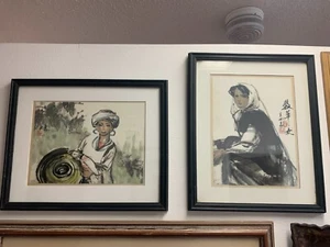 Vintage Indonesisch ? Frauen gerahmte Drucke Lithographien ? - Bild 1 von 7