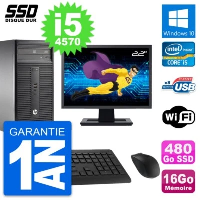 PC Tour HP 280 G1 MT Ecran 22" Core i5-4570 RAM 16Go SSD 480Go Windows 10 Wifi - Bild 1 von 4