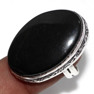 925 Silver Plated-Black Onyx Ethnic Gemstone Handmade Ring Jewelry US Size-9 N63 - Picture 1 of 3