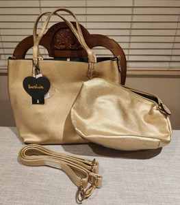 RAR! NEU! Imoshion Gold Schultertasche Kombi Set Riemen IMO glänzend Handtasche Damen - Bild 1 von 7