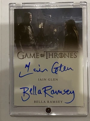 Game of Thrones Dual Autograph Iain Glen Bella Ramsay Jorah Lyanna Mormont - Image 1 of 2