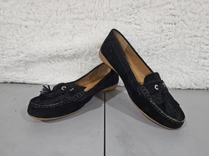 Womens 9 M GH Bass Bonnie Flat Moccasin Moc Toe Tasseled Black Suede Comfy - Picture 1 of 11