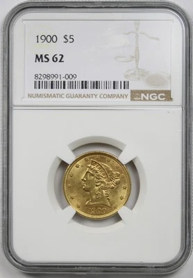 1900 年 5 美元 NGC 评级 MS 62 Liberty Head 金半鹰 — 第 1/4 张图片