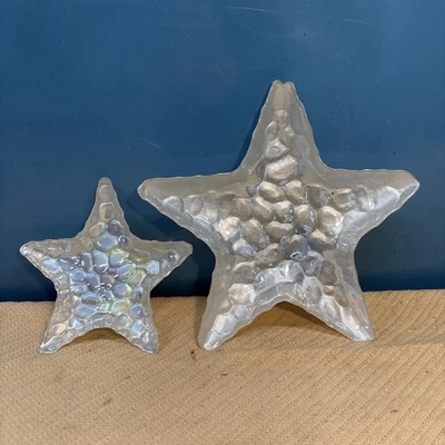 "Plato de baratija plateado 2 estrellas de mar casa de playa grande 10,5"" - pequeño vidrio de 7""" Foto 1 de 4