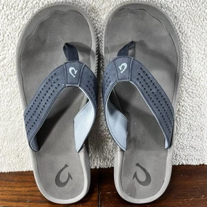 Men's OluKai Ulele Blue Depth / Charcoal Flip Flop Sandals Size 14 - Great Shape - Picture 1 of 4