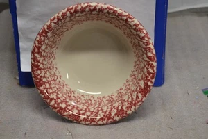 NEW RED SPONGEWARE MIXING BOWL 9 1/2" x 3" STONEWARE NO CHIPS OR CRACKS - Picture 1 of 3