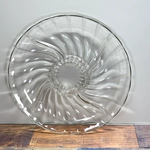 Vintage Fine FOSTORIA 13" Serving Relish Plate SWIRLED GLASS Tray Platter - Picture 1 of 3