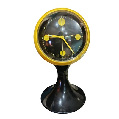 Vintage Space Age Wecker Tulpenfuß von Blessing Gelb Schwarz West Germany Funkt - Bild 1 von 4
