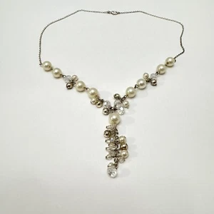 Vintage Avon NWT Women's Faux Round Pearls & Crystals Silvertone Necklace 22" - Picture 1 of 9