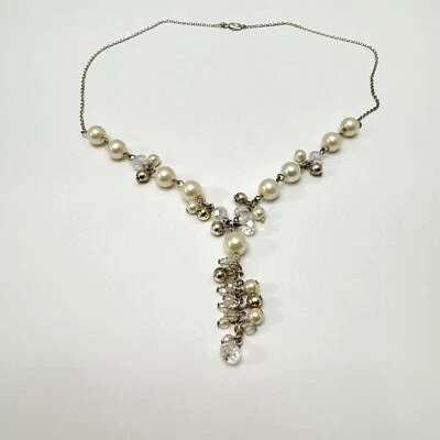 Collar vintage de perlas redondas y cristales plateados de 22" Avon nuevo con etiquetas para mujer Foto 1 de 4