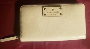 Kate Spade Clutch Wallet Ivory Pebble Cow Leather Logo Large - Picture 1 of 13