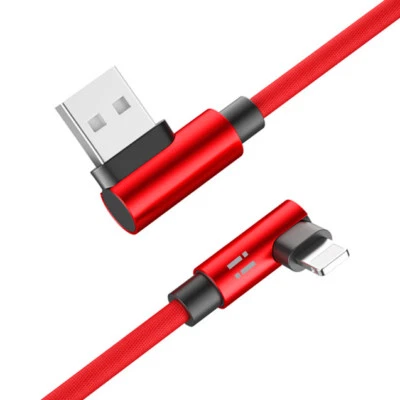 2 m nylon gaming cavo di ricarica USB angolo 90 gradi per iPhone 12Pro iPhone 11 iPad rosso - Immagine 1 di 3