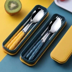 3-in-1 Camping Cutlery Set Portable Carry Stainless Steel Chopsticks Spoon Fork◈ - Picture 1 of 15