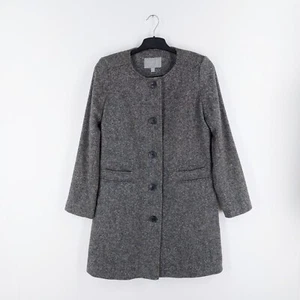 Pure Collection Size 12 Black Cream Weave Tweed 100% Wool Pea Coat Dual Pockets - Picture 1 of 12