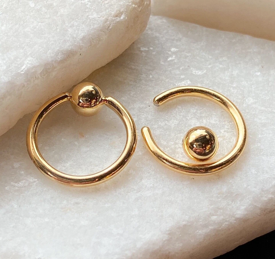 PAR de anillos de cuentas cautivas de oro para pezón, tabique, hélice, piercings Tragus de CBR Foto 1 de 4