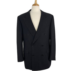 Canali Proposta Italy 44L Black Stripe Double Breast Wool Sport Jacket