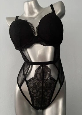Victoria's Secret Nwt Bodysuit Teddy Black Lace Cut Out Open Push Up XL - Image 1 of 4