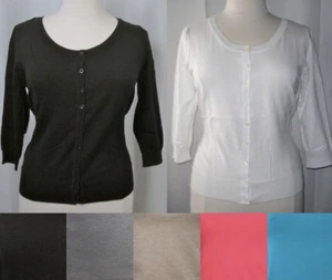 NUEVO Cárdigan Suéter Talla Grande Manga 3/4 Botón Mezcla Algodón-L/XL/1X-2X-3X - Imagen 1 de 6