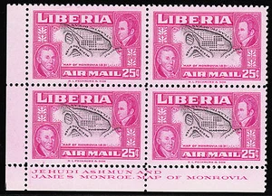LIBERIA — SCOTT C68v — MONROVIA MAP — INVERTED CENTER BLOCK — MNH — SCV $200.00 - Picture 1 of 2