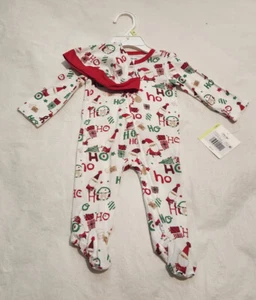 NWT Little Me Christmas Print Bamboo Footed 1PC Hat Set Baby Boy Girl Unisex - Picture 1 of 1