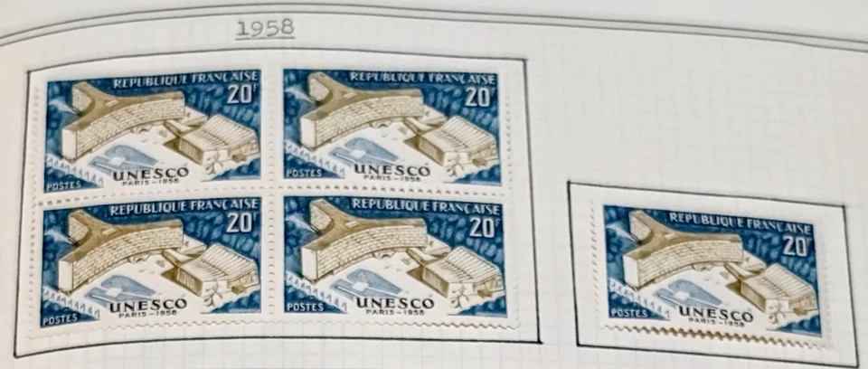 UNESCO Opening In Paris Block of 4 Mint Stamps Plus Single Stamp Issued in 1958 - Image 1 of 1