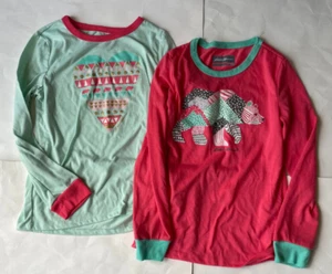Eddie Bauer Youth 2 Piece Pajama TOPS ONLY Long Sleeves Bear & Heart Print 10/12 - Picture 1 of 4