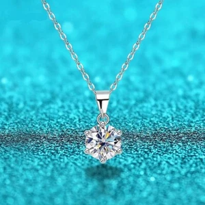 1ct Six Claws Pendant Necklace Lab-Created Engagement Diamond Test Pass - Picture 1 of 6
