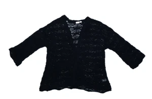 Cato Womens Black 3/4 Bell Sleeve Open Knit Crochet Open Front Sweater 14/16W - Picture 1 of 7