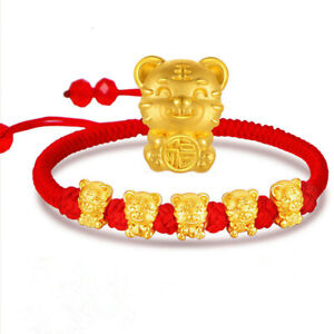  Pure 24K Yellow Gold Pendant 3D Five Blessings Tiger Pendant Tigers Bracelet