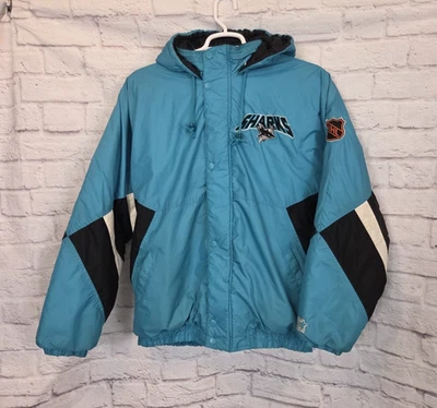 Винтажный стартер НХЛ Сан-Хосе акулы с капюшоном пуховик куртка мужская XL центр льда - Изображение 1 из 4