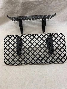 2 Vintage MCM Schwarz Filigran Metall Geflecht Wandhalterung Regale Regal Set 9" x 4,5" - Bild 1 von 6