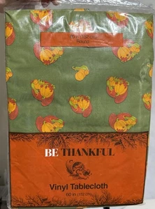 Vintage K-Mart Be Thankful Tablecloth 60” Round Vinyl Cornucopia Fall NEW - Picture 1 of 2